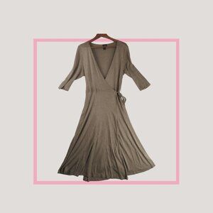 Eileen Fisher Wrap V-neck Knit Dress Size M Tan